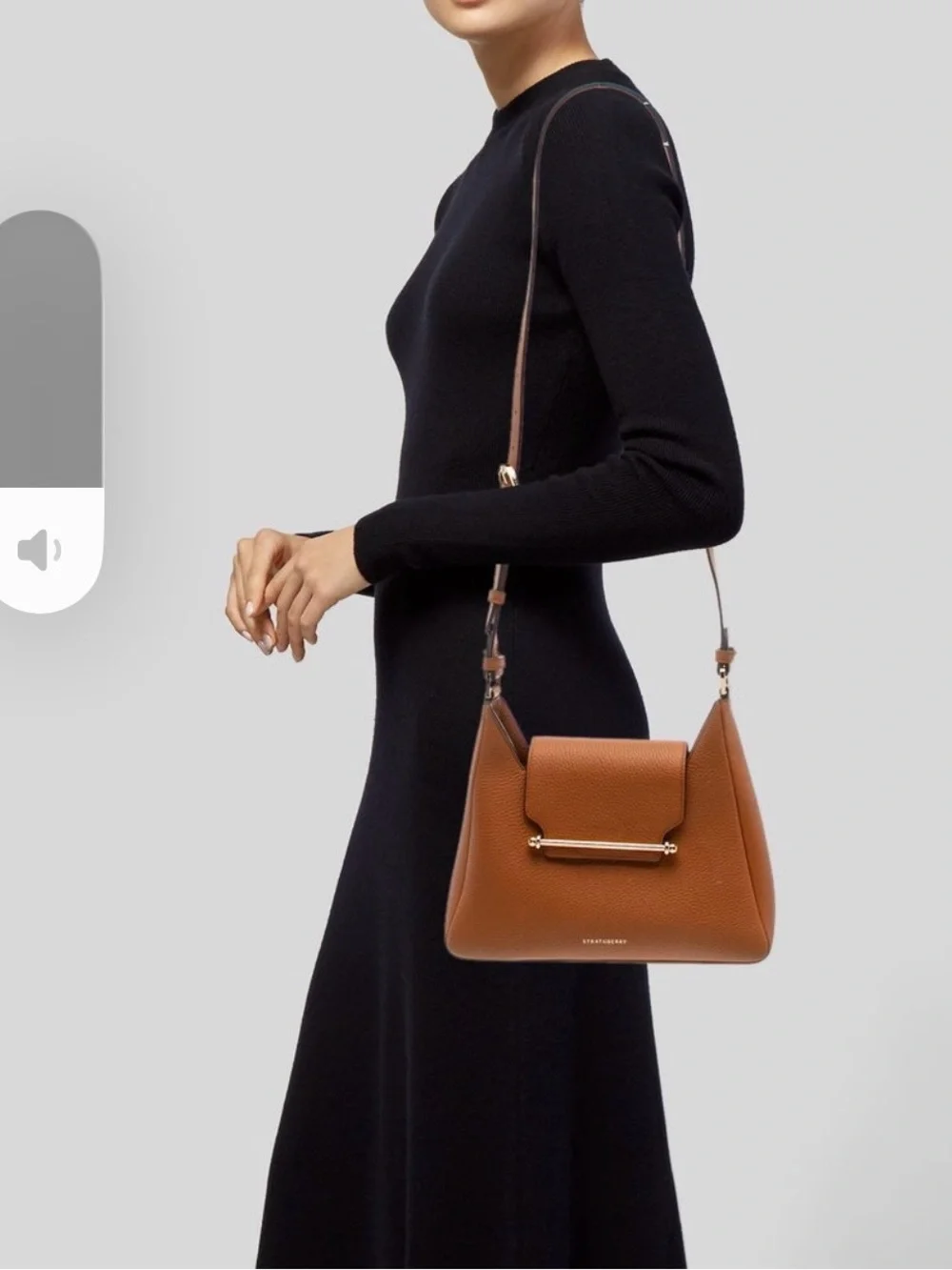 Strathberry Leather Multrees Hobo Shoulder Bag with Gold Bar Hardware